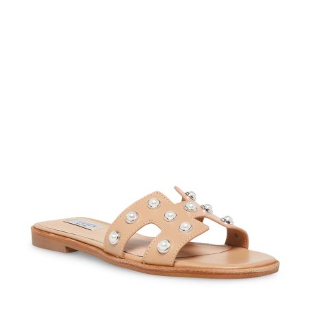 Beige Steve Madden Hadyn-p Leather Women's Slides | PH 1625BIL